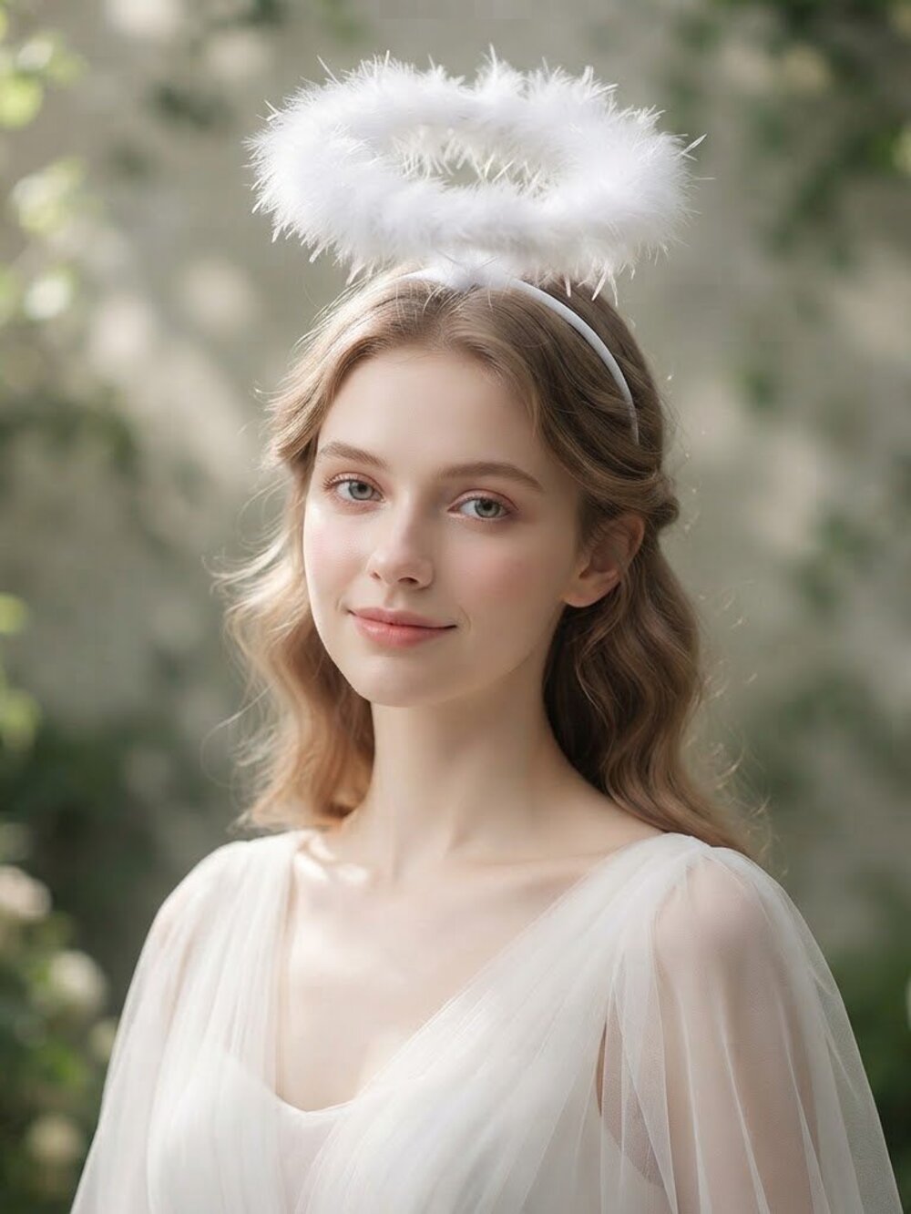 White Feather Angel Halo Headband Costume Accessory Marabou Ethereal White